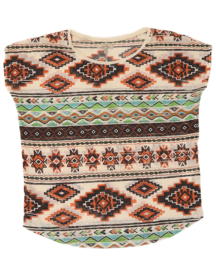 Camiseta feminina Zara UK 14 poliéster geométrico multicolorido médio