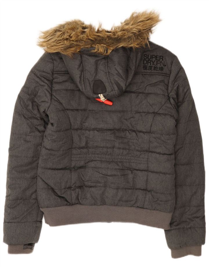 Jaqueta acolchoada com capuz feminina Superdry UK 12 poliéster cinza médio