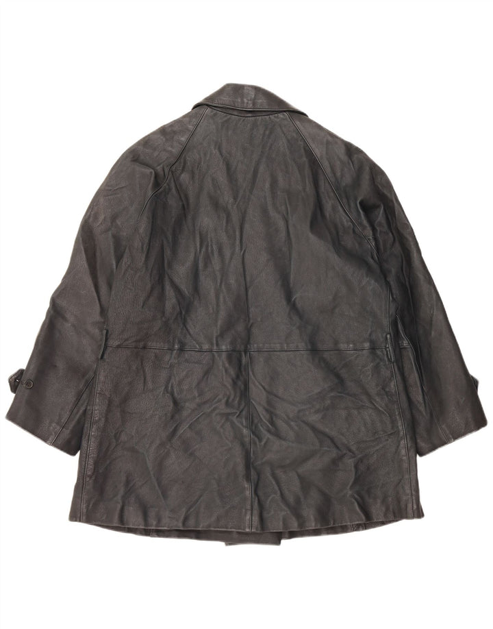 Jaqueta vintage feminina oversized com peito duplo IT 42 couro preto médio
