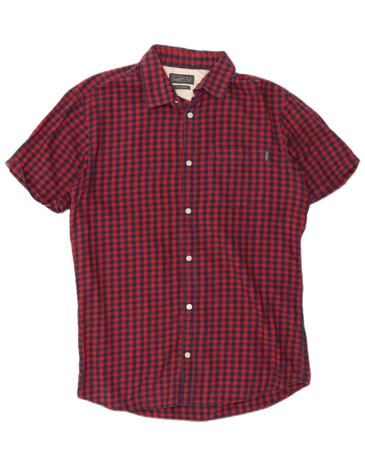 Camisa masculina de manga curta Jack & Jones, algodão guingão vermelho médio