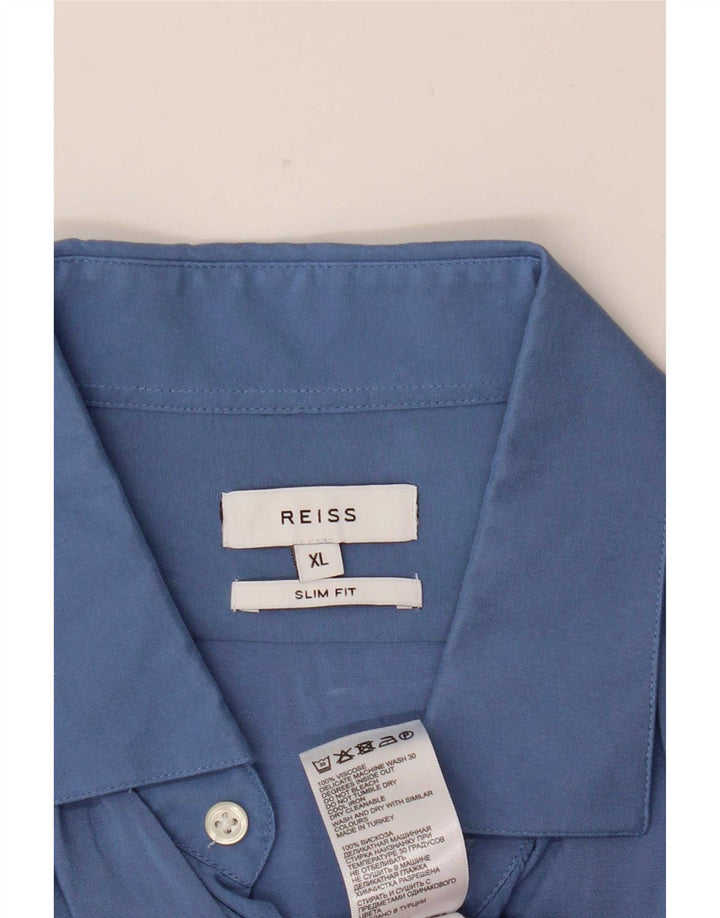 Camisa masculina Reiss Slim Fit XL azul viscose
