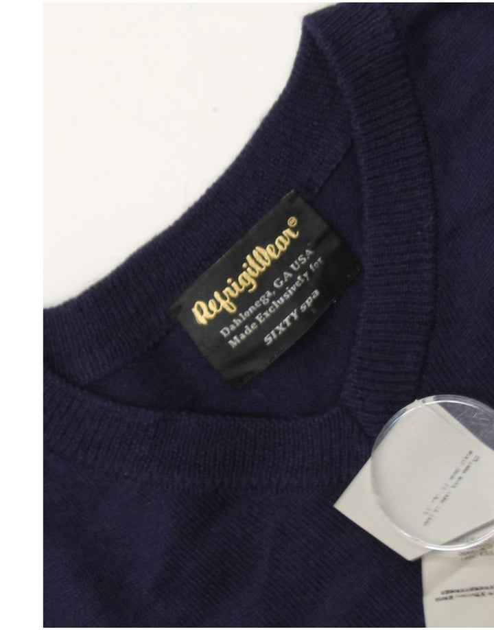 REFRIGIWEAR Mens V-Neck Jumper Sweater Small Navy Blue Wool Vintage Refrigiwear and Second-Hand Refrigiwear from Messina Hembry 