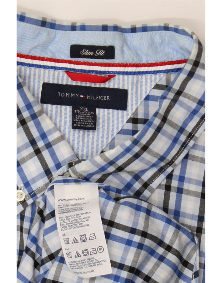 TOMMY HILFIGER Camisa masculina de manga curta slim fit 2XL algodão xadrez azul