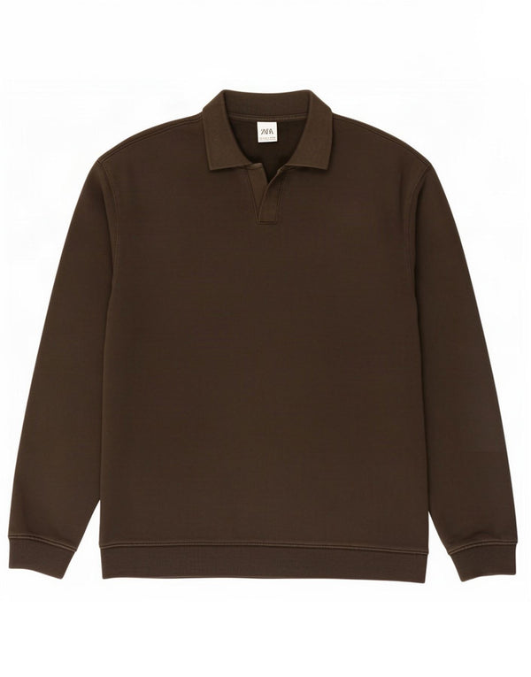 Moletom Zara masculino com gola polo e grande algodão cáqui