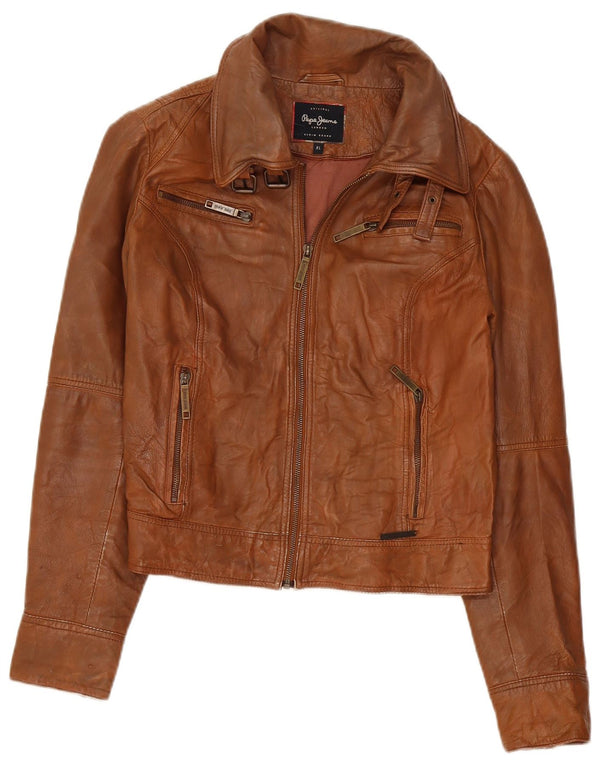 Jaqueta de couro feminina PEPE Jeans UK 18 XL marrom
