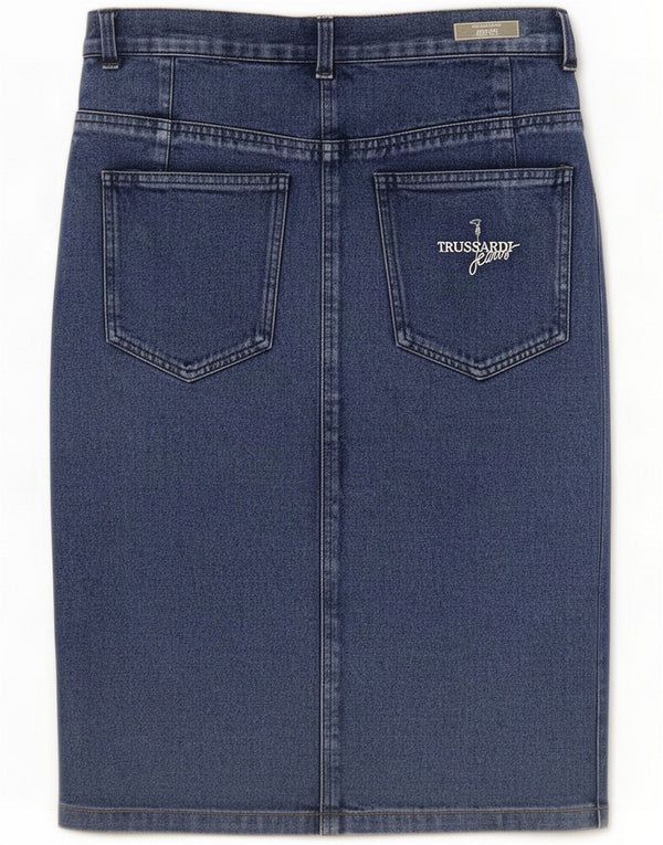 Saia jeans feminina Trussardi IT 46 grande W32 algodão azul