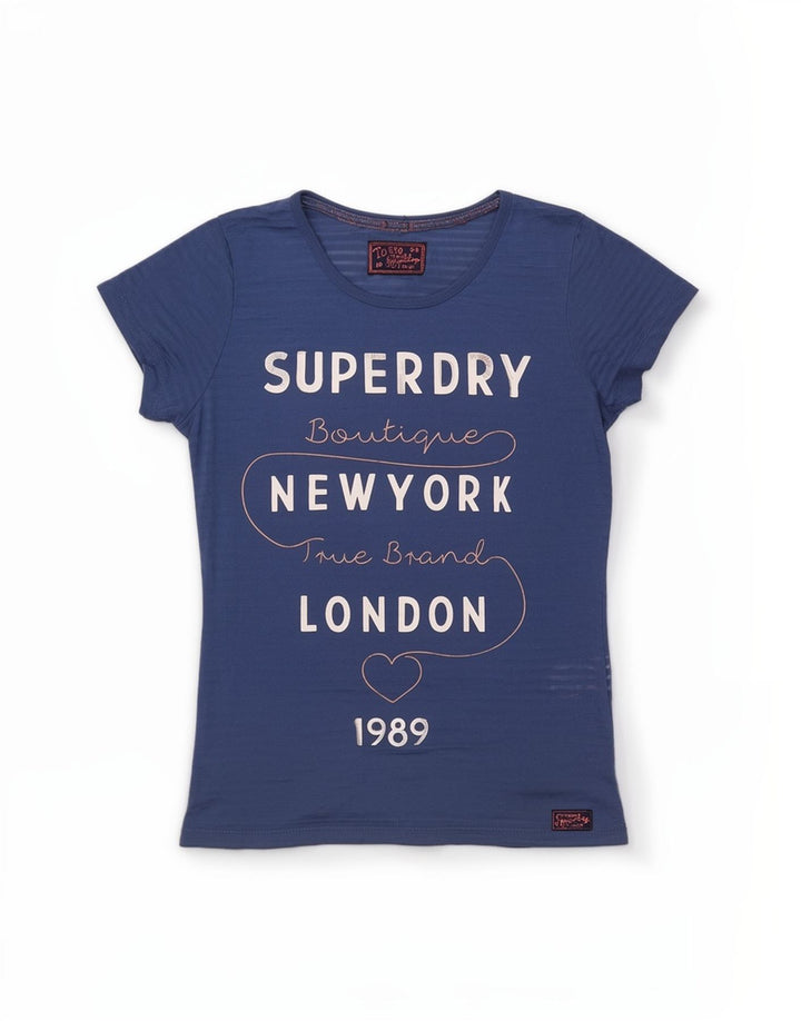 Camiseta feminina Superdry com estampa gráfica UK 10 pequeno azul poliéster
