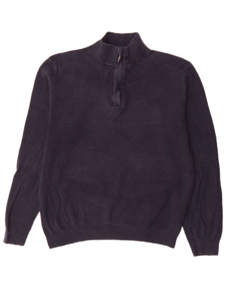 Suéter masculino Massimo Dutti com zíper e gola grande de algodão azul marinho