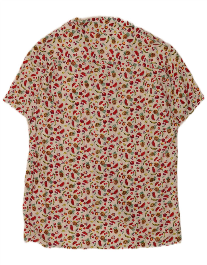 Camisa masculina vintage de manga curta com padrão abstrato XL branca