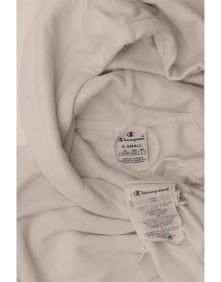 CHAMPION Suéter feminino com capuz e estampa oversized UK 6 XS algodão branco