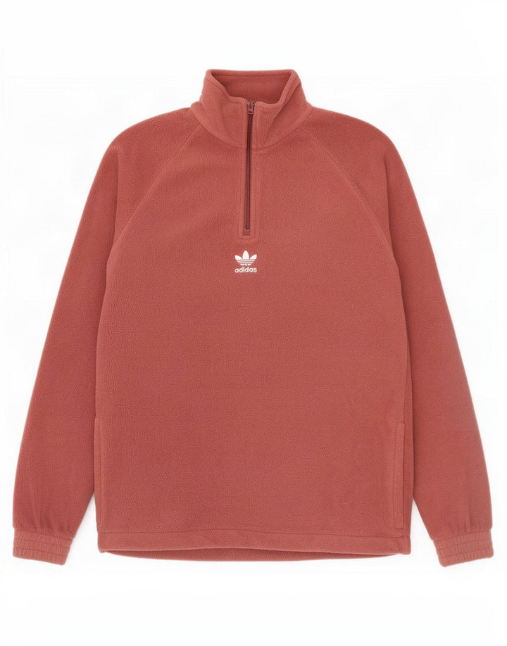 Adidas Mens Graphic Zip Neck Fleece Jumper Pequeno Marrom Poliéster