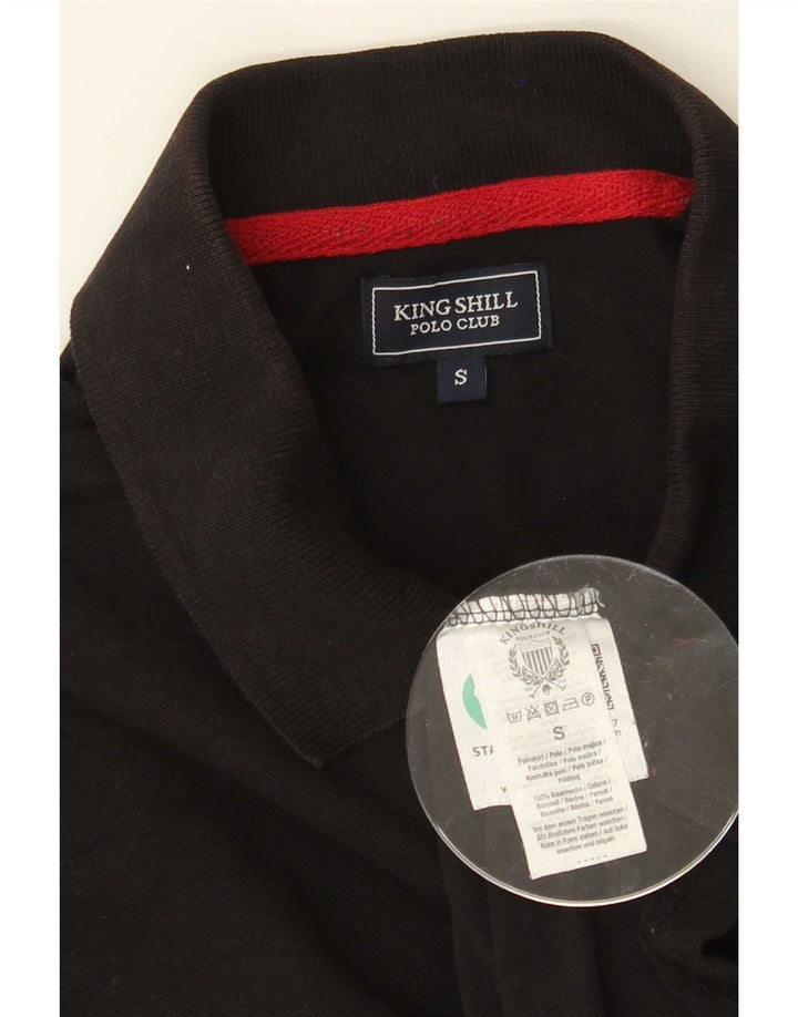 Camisa polo gráfica masculina pequena de algodão preto