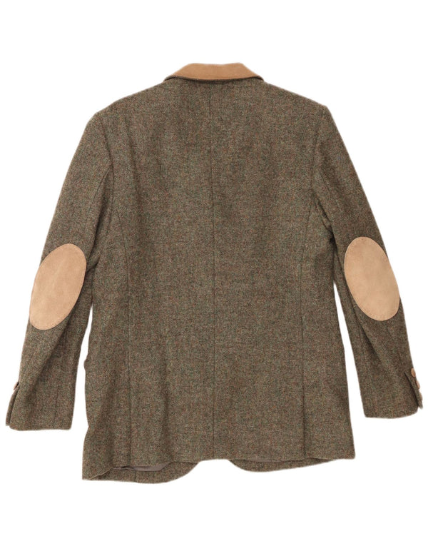 Jaqueta blazer feminina vintage com 4 botões Reino Unido 12 bloco colorido cáqui médio