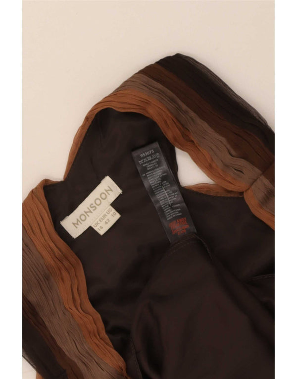 Vestido feminino monsoon evasê UK 14 grande bloco colorido marrom poliéster