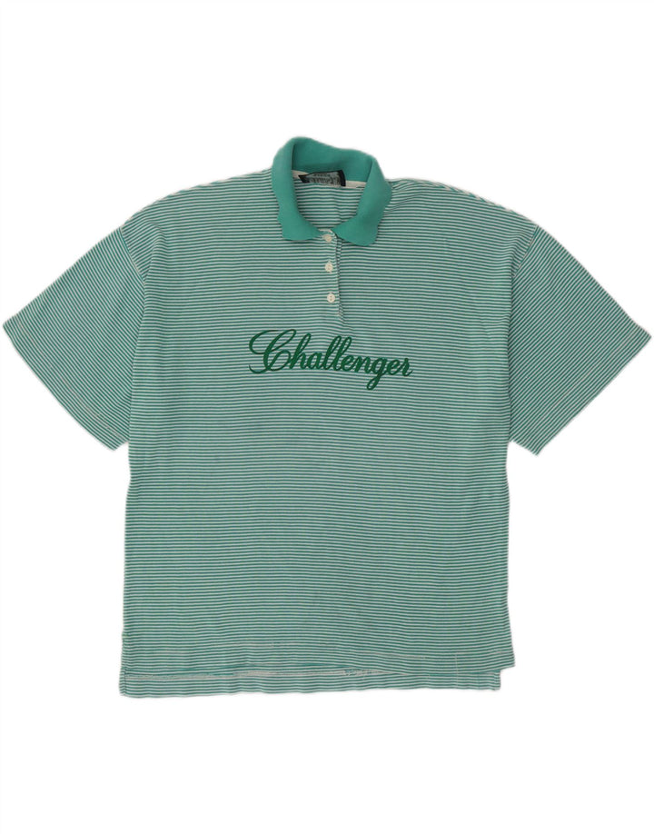Camisa polo feminina grande CHALLENGER Reino Unido 14 risca de giz turquesa média