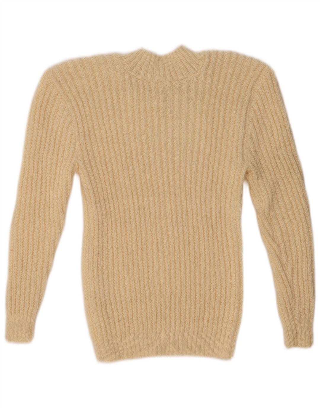Suéter feminino vintage com gola tartaruga Reino Unido 10 pequeno bege