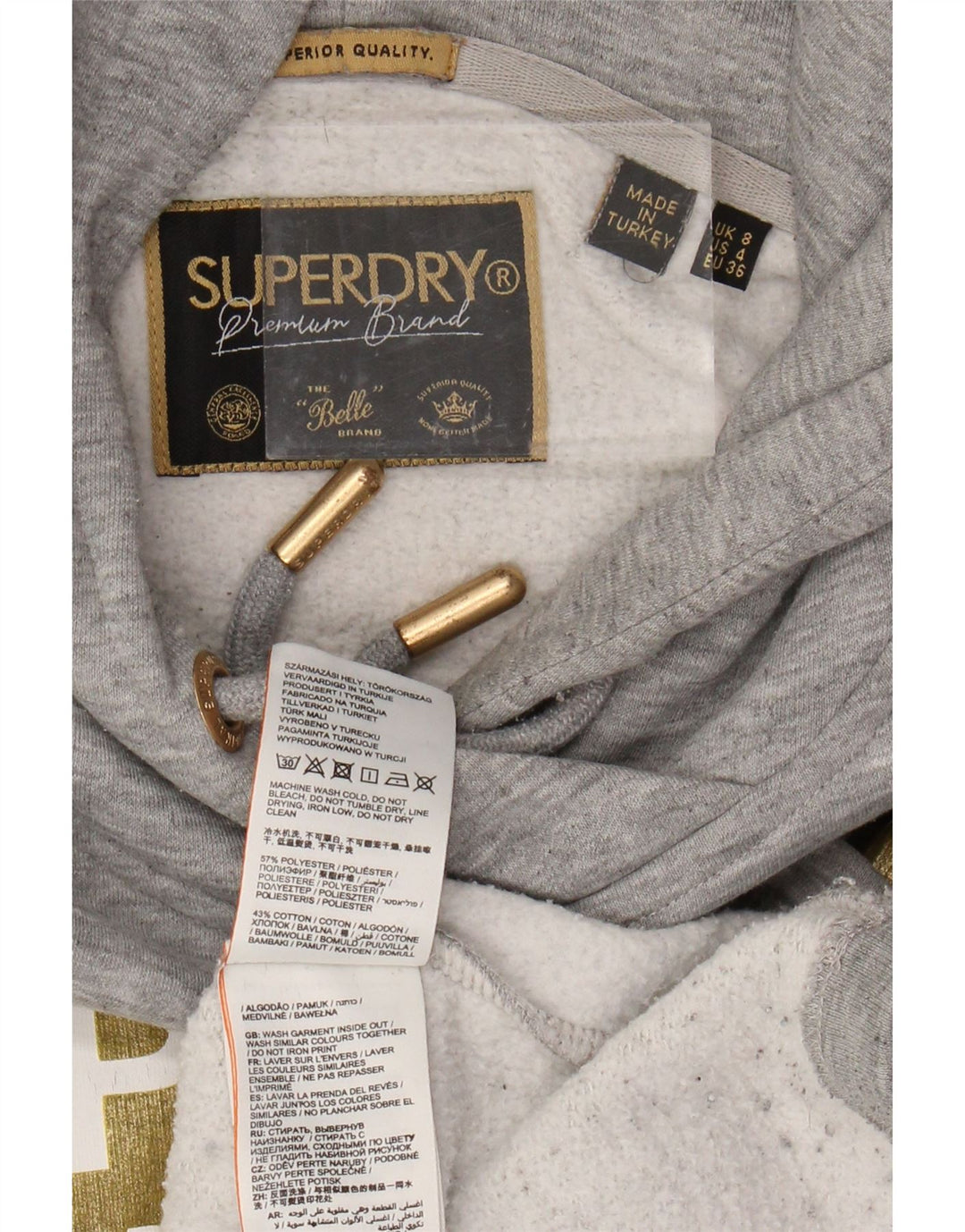 Suéter feminino SUPERDRY com capuz estampado oversized UK 8 pequeno cinza