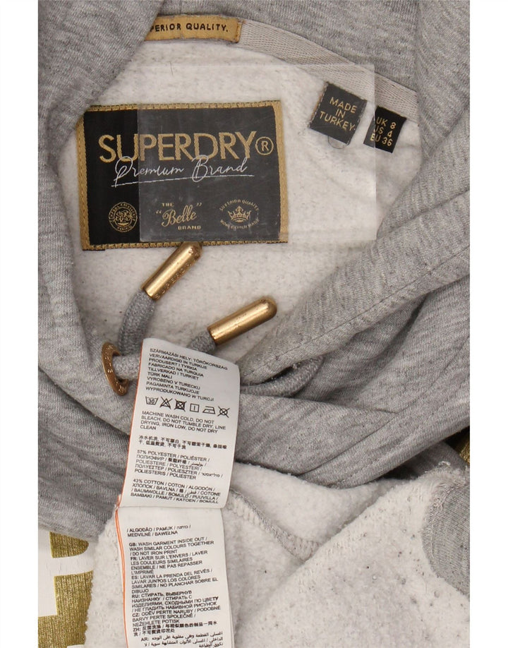 Suéter feminino SUPERDRY com capuz estampado oversized UK 8 pequeno cinza
