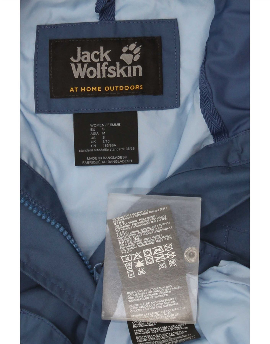 Capa de chuva feminina grande com capuz Jack Wolfskin Reino Unido 8/10 pequena azul poliamida