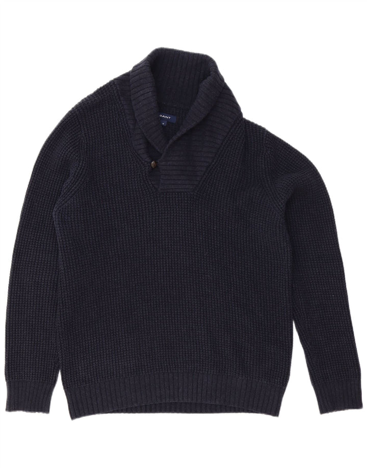 Suéter masculino Gant com gola xale e algodão azul marinho médio