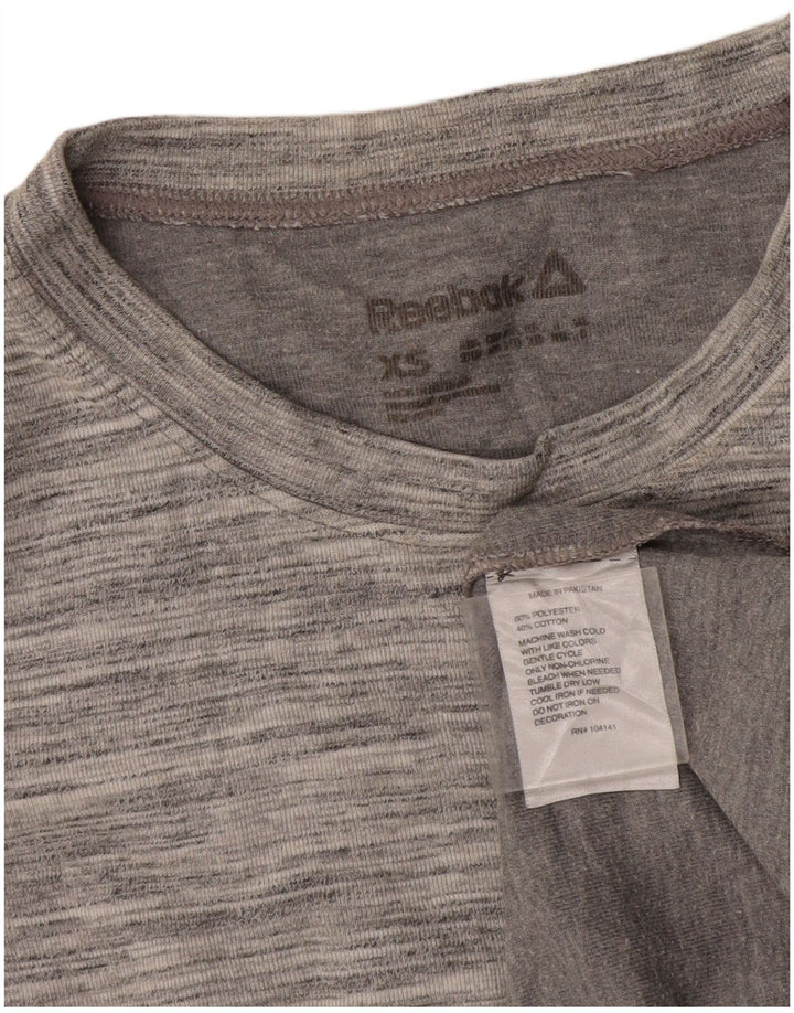 Top feminino Reebok manga comprida UK 6 XS cinza manchado poliéster