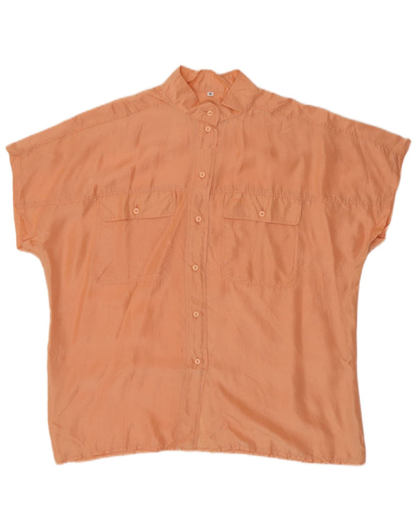 Blusa feminina vintage de manga curta com ajuste solto UE 42 grande seda rosa