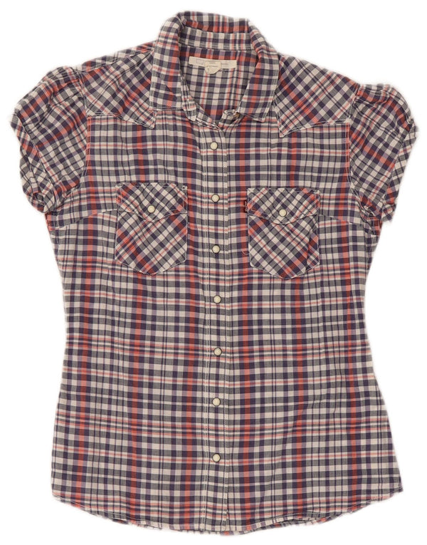 Camisa feminina de manga curta Levi's UK 10 pequena algodão xadrez multicolorido