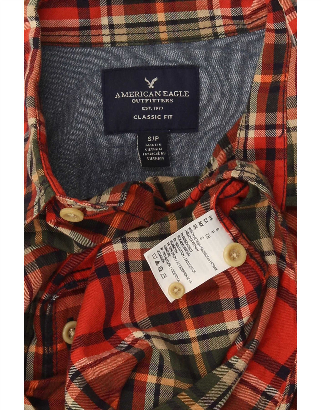 American Eagle Outfitters Camisa masculina clássica de flanela pequena xadrez vermelha