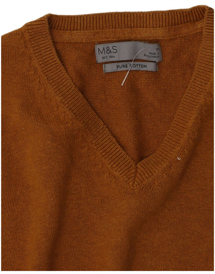 Suéter masculino Marks & Spencer com decote em V, algodão marrom médio