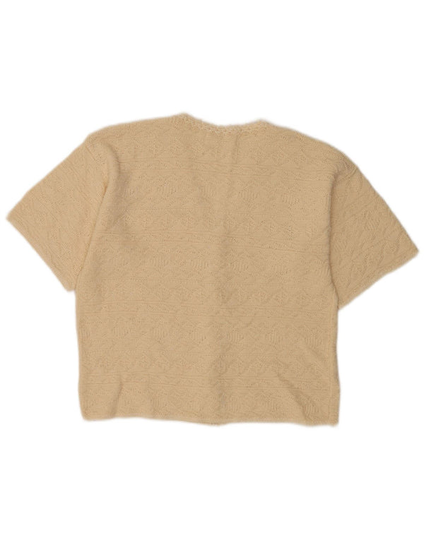 Cardigan feminino vintage de manga curta, top uk 12 algodão bege médio