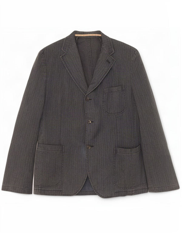 Jaqueta blazer masculina vintage com 3 botões IT 52 XL algodão listrado cinza