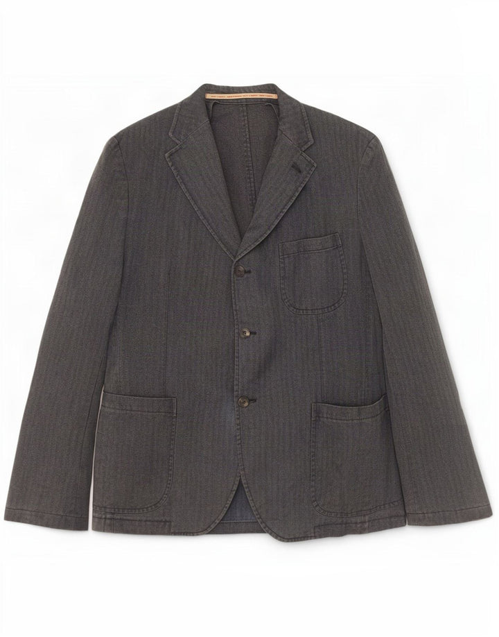 Jaqueta blazer masculina vintage com 3 botões IT 52 XL algodão listrado cinza