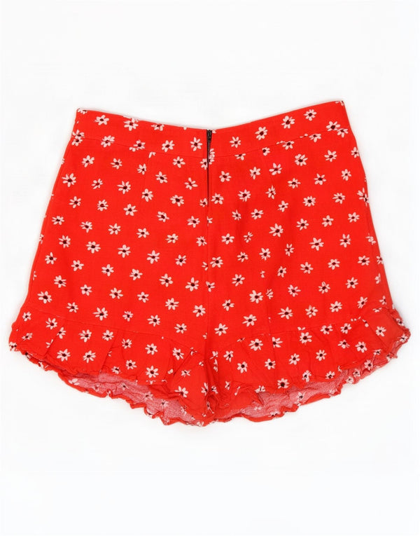 Calça feminina cintura alta Zara médio W28 linho floral vermelho