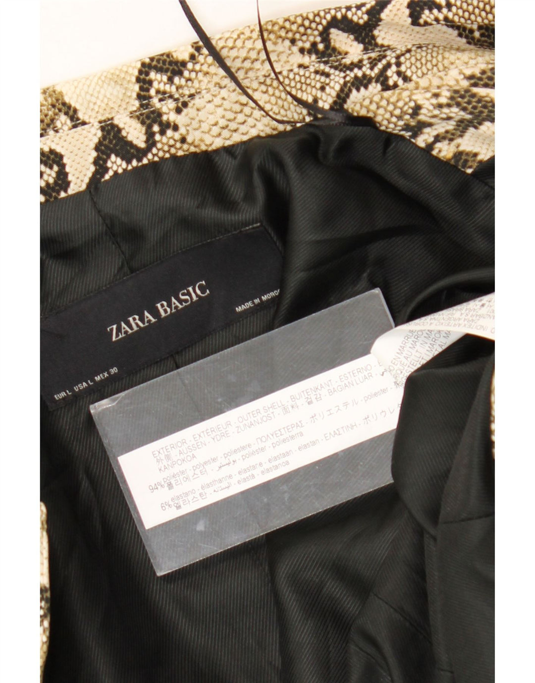 Jaqueta blazer feminina Zara Reino Unido 14 grande poliéster bege com estampa animal
