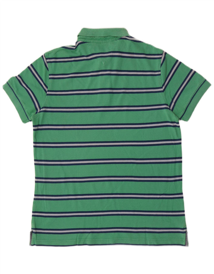 Camisa polo masculina Tommy Hilfiger Custom Fit listrada verde médio