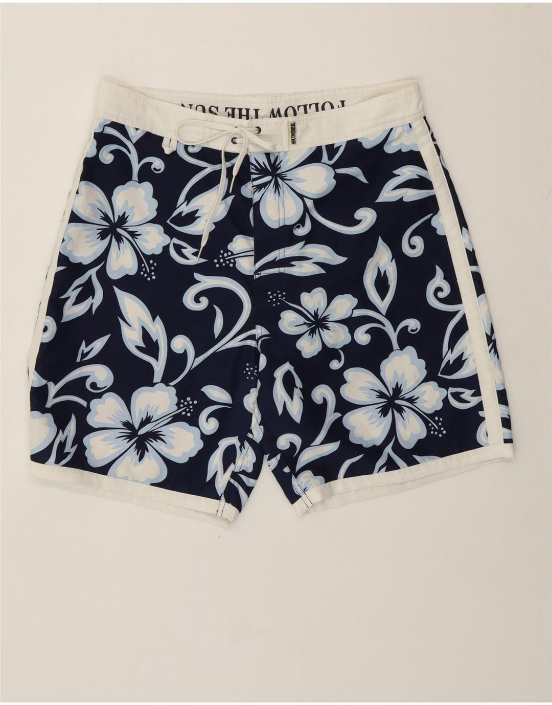 Shorts de natação masculino Sundek médio azul marinho floral poliéster havaiano