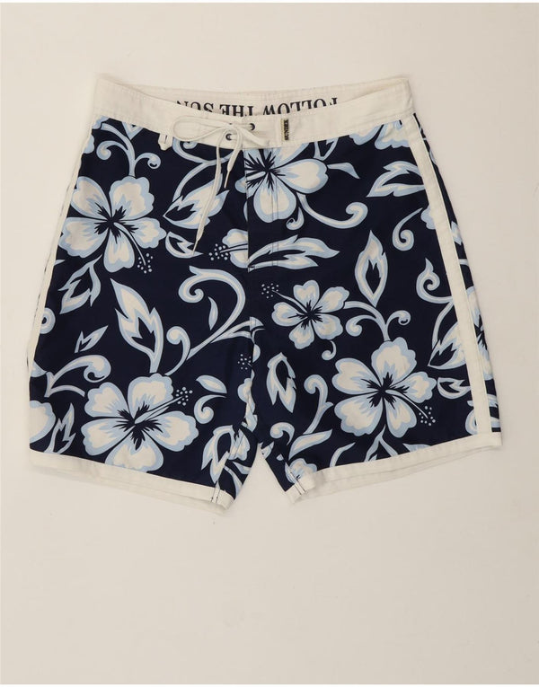 Shorts de natação masculino Sundek médio azul marinho floral poliéster havaiano