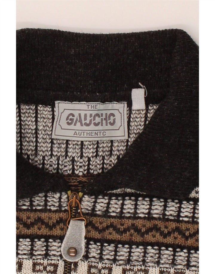 GAUCHO Mens Polo Neck Jumper Sweater XL Grey Fair Isle Vintage Gaucho and Second-Hand Gaucho from Messina Hembry 