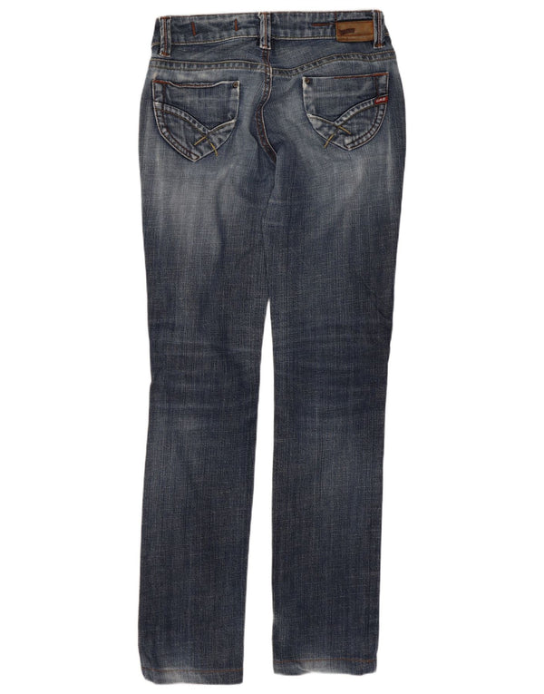 Calça jeans feminina Gas de cintura baixa desgastada W28 L30 azul algodão