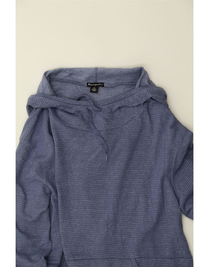 CHAMPION Womens Hoodie Jumper UK 18 XL Blue Striped Cotton Vintage Champion and Second-Hand Champion from Messina Hembry 