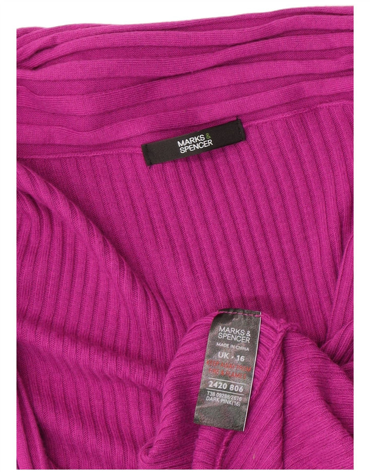 Suéter cardigã feminino assimétrico aberto Marks & Spencer Reino Unido 16 grande rosa