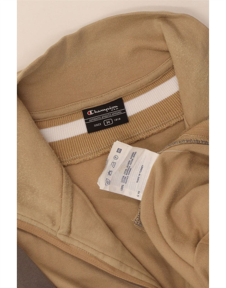 Suéter feminino Champion com gola e zíper UK 14 bloco colorido bege médio