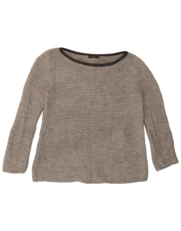 Suéter feminino Zara com gola canoa UK 14 cinza médio