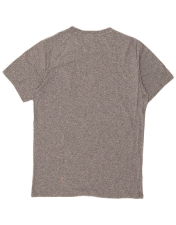 Camiseta gráfica masculina New Balance algodão manchado cinza médio
