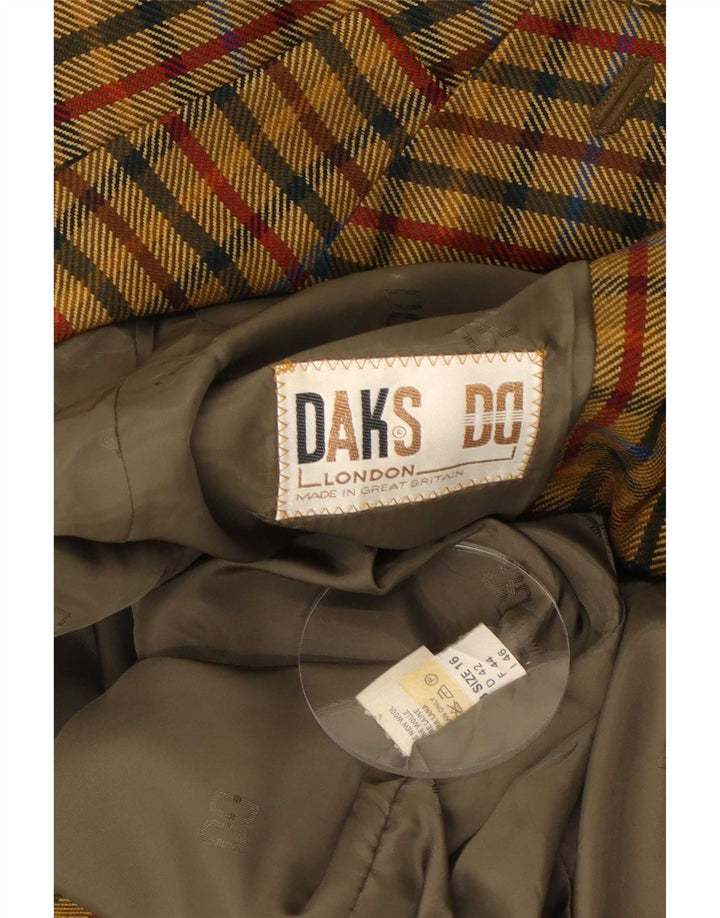 Jaqueta blazer feminina DAKS com 2 botões Reino Unido 16 grande lã cáqui gingham
