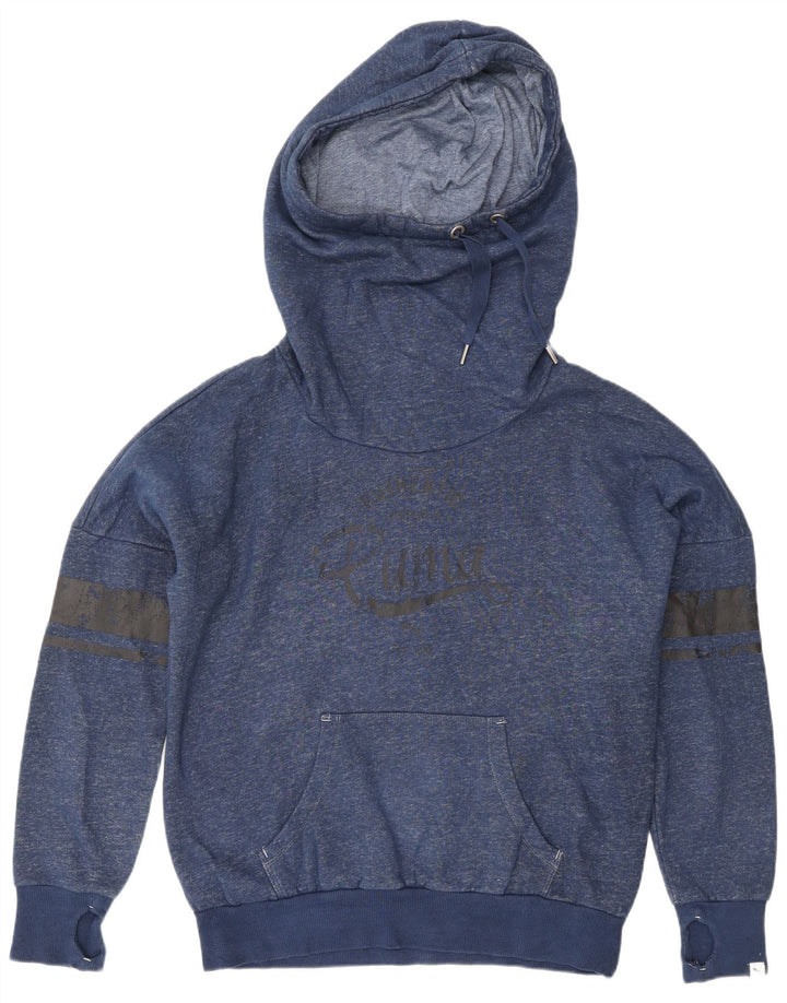 PUMA feminino oversized moletom com capuz UK 12 médio azul marinho manchado