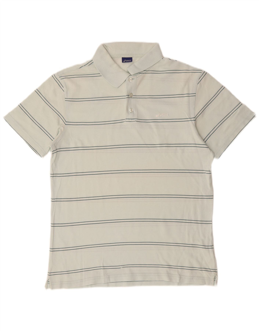 Camisa polo masculina ASICS de algodão listrado branco médio