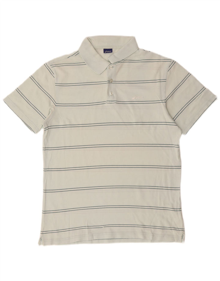 Camisa polo masculina ASICS de algodão listrado branco médio