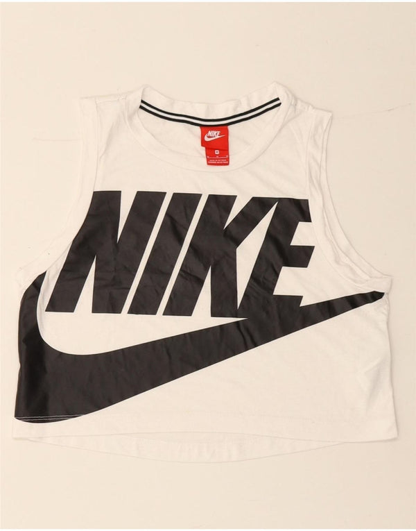 NIKE Womens Crop Graphic Vest Top UK 14 Médio Branco Poliéster