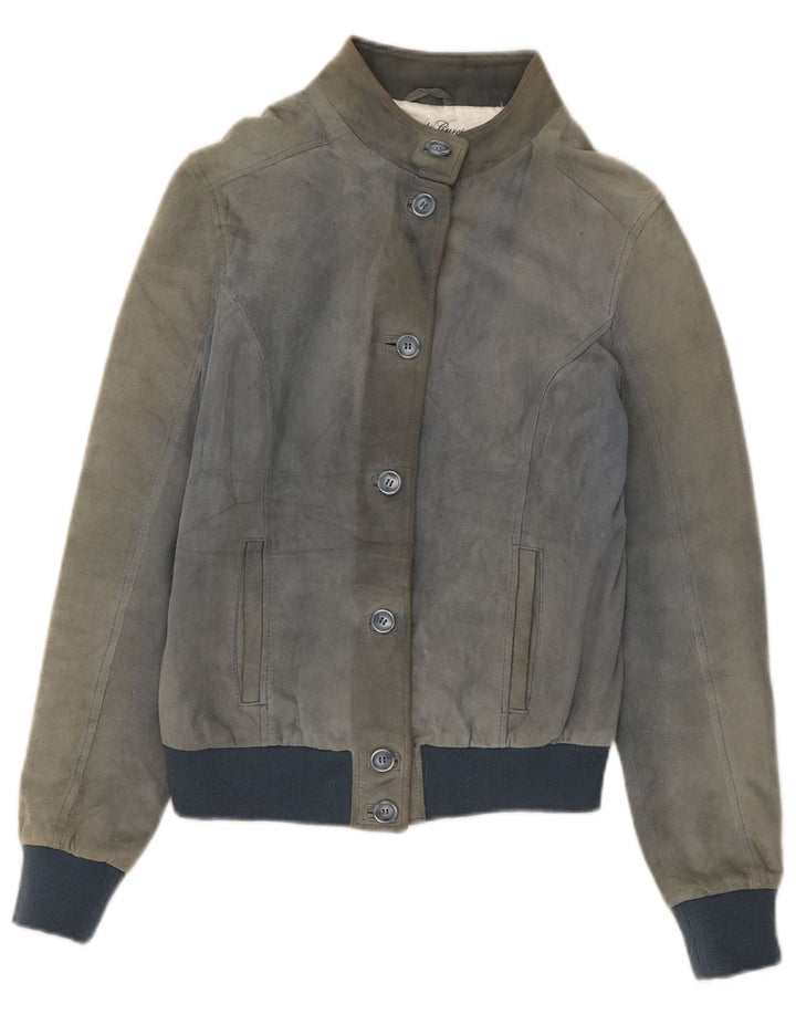 Jaqueta bomber feminina de camurça Emanuele Curci IT 44 cinza médio colorblock